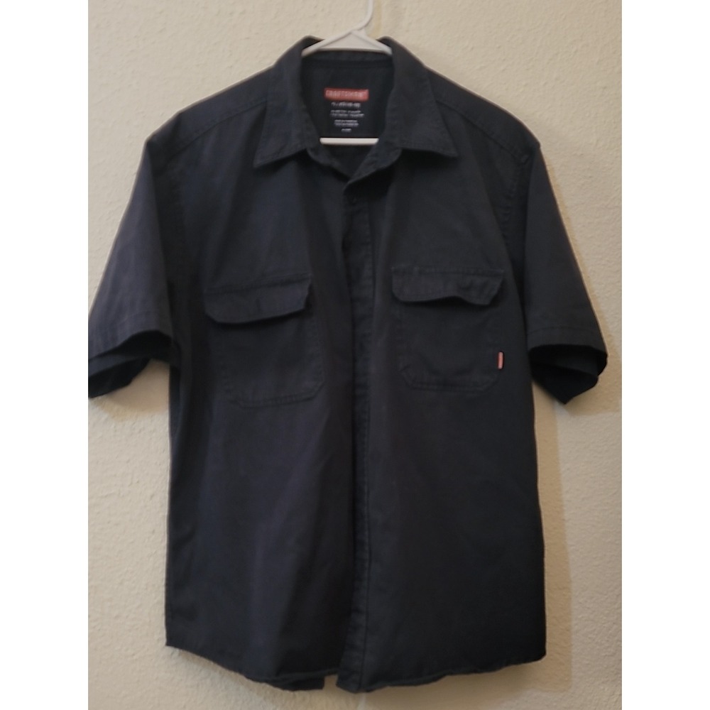 Craftsman Mens Short Sleeve Work Shirt Navy Blue Button Up Utility Top Large